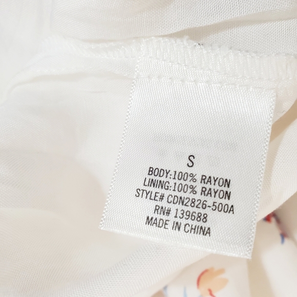 Blue Rain White Dress with Spaghetti Straps, Floral Pattern throughout sz Small - Picture 9 of 10